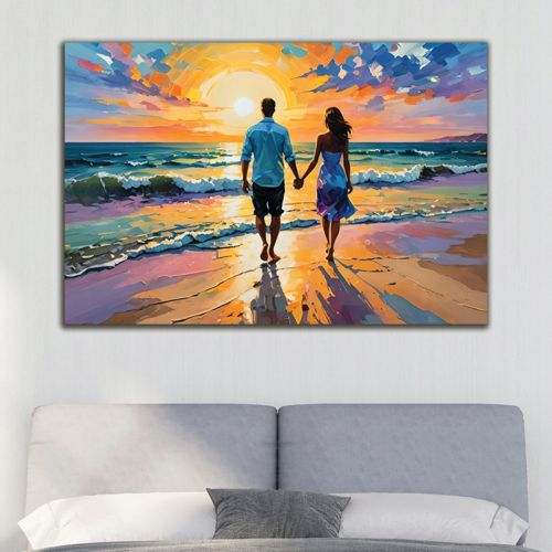 1045 Wall art decoration Man and woman in love on the beach - Abstraction