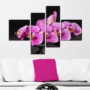 0260_2 Wall art decoration (set of 4 pieces) Purple orchids