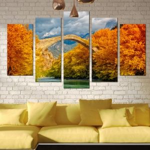 0320 Wall art decoration (set of 5 pieces) Colorful landcape with bridge