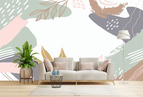 T9337 Wallpaper Abstraction in pastel colors with floral motifs