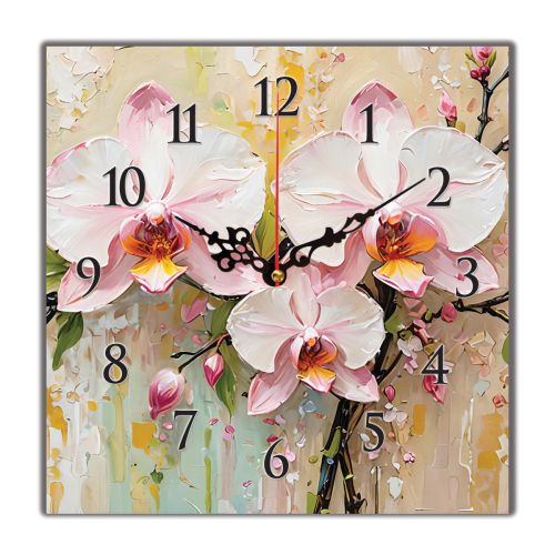 C1084_1 Clock with print Pink orchids