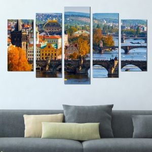 0387 Wall art decoration (set of 5 pieces) Prague cityscape