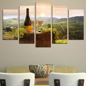 0481 Wall art decoration (set of 5 pieces) Landscape with white wine and grapes