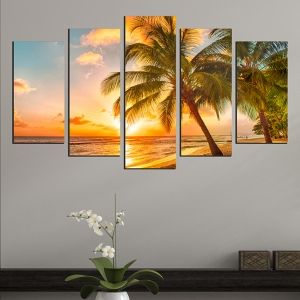 0534 Wall art decoration (set of 5 pieces) Exotic beach