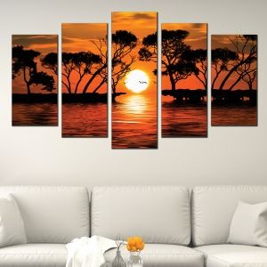 0556 Wall art decoration (set of 5 pieces)  Exotic sunset