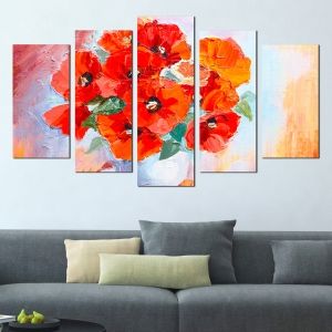 0292 Wall art decoration (set of 5 pieces) Poppies