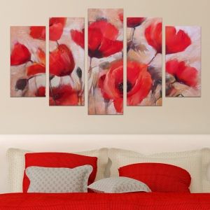 0607 Wall art decoration (set of 5 pieces) Red poppies