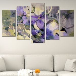 0669 Wall art decoration (set of 5 pieces) Art flowers purple and white