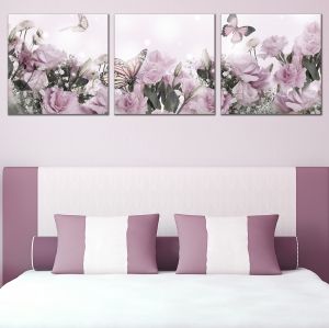 0725 Wall art decoration (set of 3 pieces) Delicate purple roses