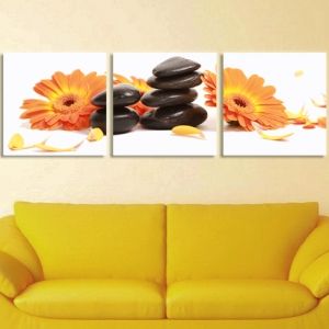 0061 Wall art decoration (set of 3 pieces) Orange gerberas