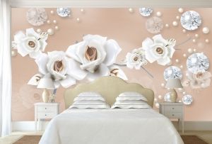 T9066 Wallpaper 3D Flowers and diamonds