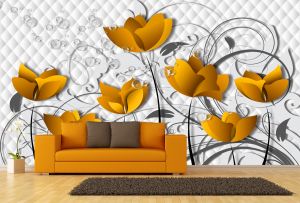 T9100 Wallpaper 3D Flowers in orange