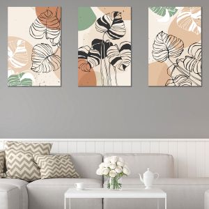 0799 Wall art decoration (set of 3 pieces) Abstract leaves in pastel colors