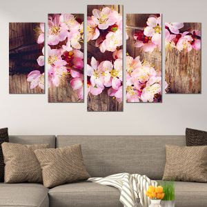 0844 Wall art decoration (set of 5 pieces) Branch with pink blossoms