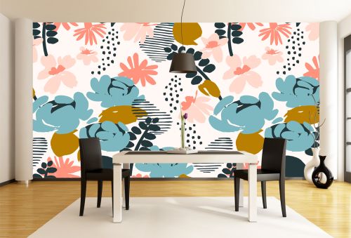 T0888 Wallpaper Floral motifs in pastel colors