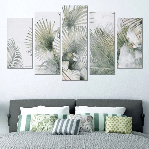 0896 Wall art decoration (set of 5 pieces) Tropical leaves in green