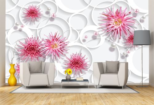 T9190 Wallpaper 3D Flowers and pearls