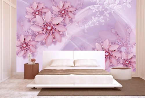 T9193 Wallpaper 3D Flowers and diamonds