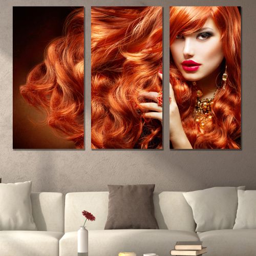 0898 Wall art decoration (set of 3 pieces) Woman with red hair