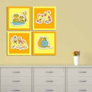 0175_3  Wall art decoration for kids (set of 4 pieces) Animals couples (orange and yellow)