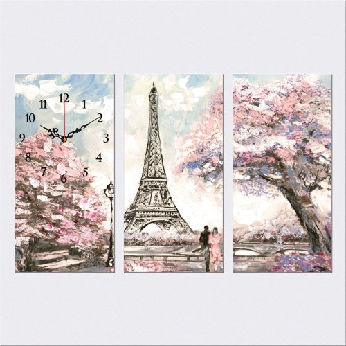 C0415_3 Clock with print 3 pieces Paris art