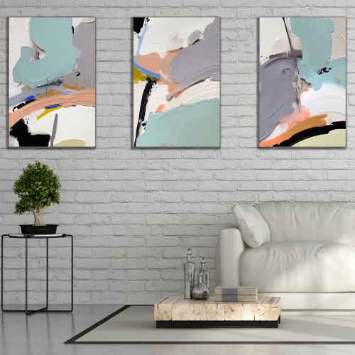 0925  Wall art decoration (set of 3 pieces) Abstraction - pastel colors