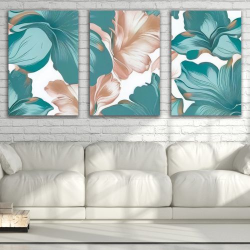 0946 Wall art decoration (set of 3 pieces) Abstract flowers