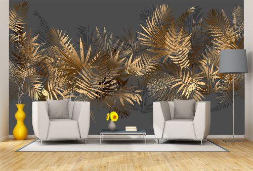 T0835 3D Wallpaper Golden leaves