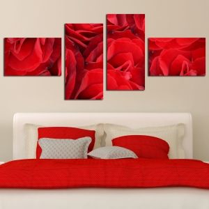 0201_1 Wall art decoration (set of 4 pieces) Red roses