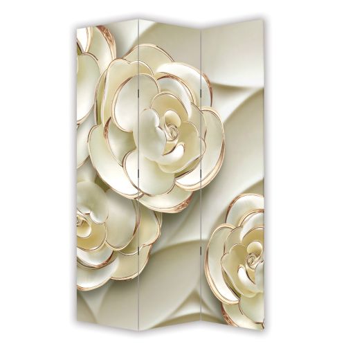 P9162 Decorative Screen Room divider 3D Flowers - gold (3, 4, 5 or 6 panels)