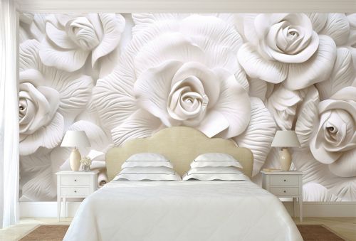 T9238 Wallpaper 3D White roses