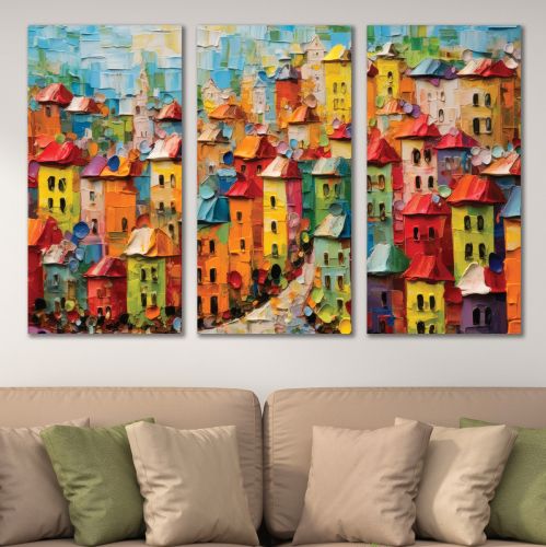 0983 Wall art decoration (set of 3 pieces) Colorful houses