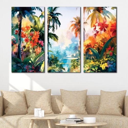 92358 Wall art decoration (set of 3 pieces) Tropical landscape