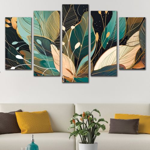 0992  Wall art decoration (set of 5 pieces) Abstraction with leaves