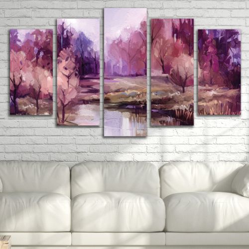 0994 Wall art decoration (set of 5 pieces) Forest landscape