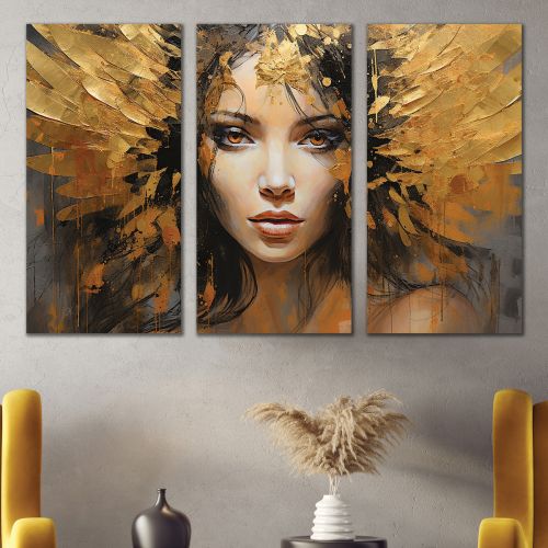 1002 Wall art decoration (set of 3 pieces) Abstraction in gold and grey