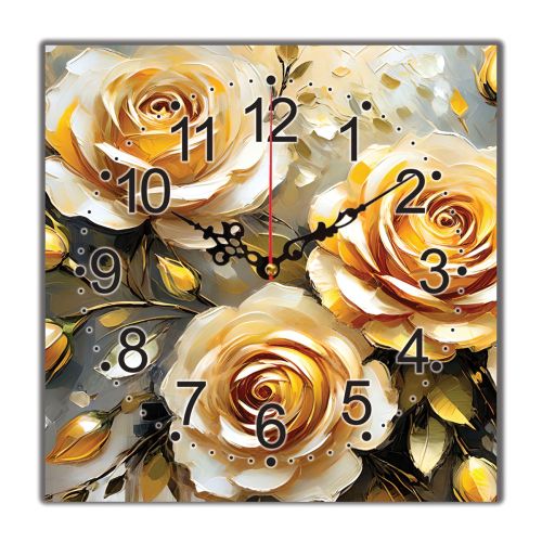 C1073_1 Clock with print Creamy-gold roses
