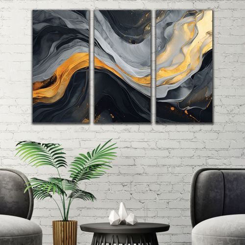 1093 Wall art decoration (set of 3 pieces) Abstraction in gold and gray