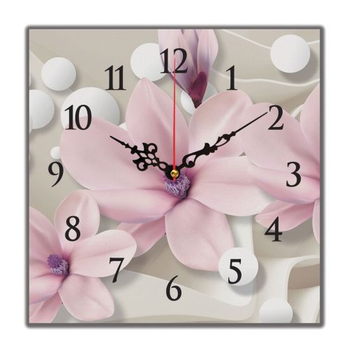 C9026_1 Clock with print Magnolias and spheres