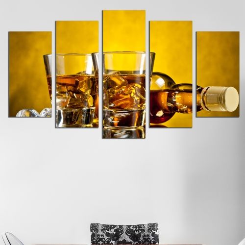 Canvas art set for night club whiskey and ice