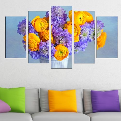 Canvas art set for home decoration colorful flowers