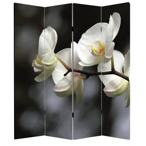 P0324 Decorative Screen Room divider White orchids on grey background (3,4,5 or 6 panels)