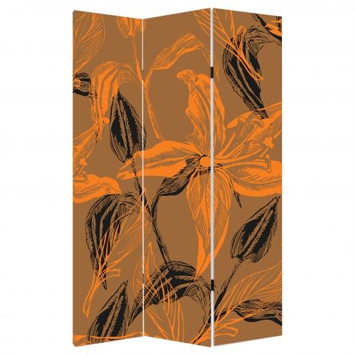 P0133_1 Decorative Screen Room divider Abstract flowers in orange and brown (3,4,5 or 6 panels)