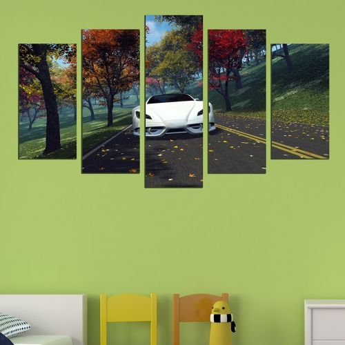 Canvas art set for decoration nice sport white car