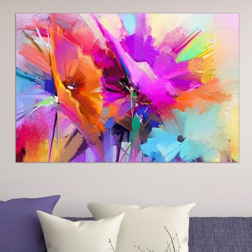 Wall art decoration abstract flowers puple orange blue