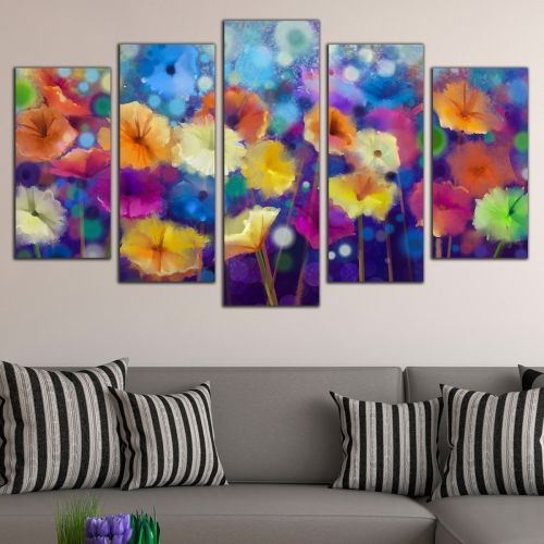 Canvas art set for home decoration abstract flowers diferent colors