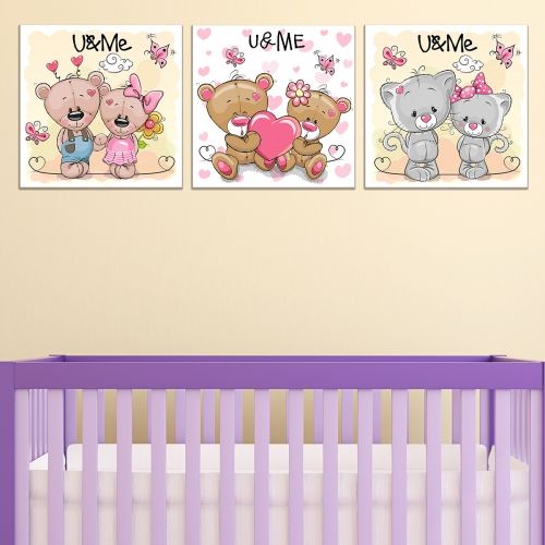 set of 3 wall decorations U and me for kid room girl