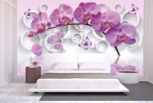 T9013 Wallpaper 3D Purple orchids