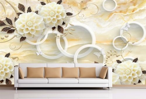 T9028 Wallpaper 3D Circles and vintage flowers