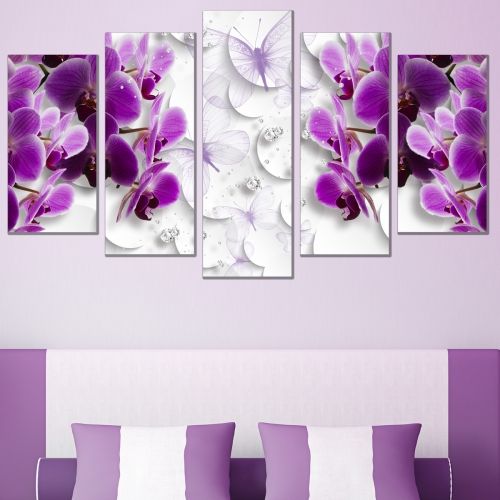 0752 Wall art decoration (set of 5 pieces) 3D Orchids, butterflies and diamonds